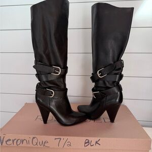 Veronique Black Leather Knee-High Boots 7.5M